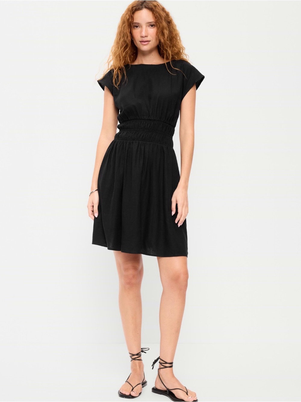 Old Navy Black Short Sleeve Smocked Waist Dress